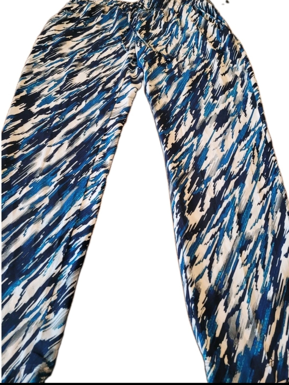 NWT Rachel Roy Womenβs L Blue Abstract Print Pull On Wide Leg Pants - Picture 1 of 9